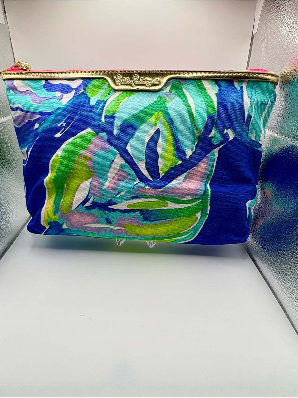 Lilly Pulitzer Blue Multi Floral Zip Cosmetic Pouch